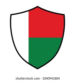 Shield with Flag of Madagascar - vector illustration,Madagascar security concept. Metal shield shape with national flag.