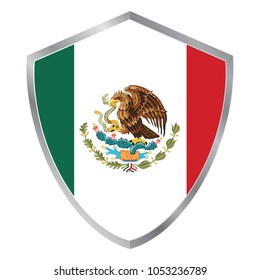 Shield with Flag of Mexico.  vector illustration. white background. eps10.