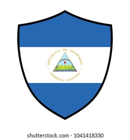 Shield with Flag of Nicaragua - vector illustration, The national flag of Nicaragua. Metal shield with reflections on a white background.
