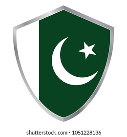 Shield with Flag of Pakistan. asia. vector illustration. white background vector. eps10.