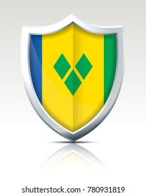 Shield with Flag of Saint Vincent and Grenadines - vector illustration