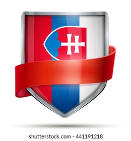 Shield with flag Slovakia and ribbon. Editable Vector Illustration isolated on white background.