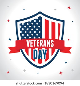 shield with flag of states united in day veterans vector illustration design