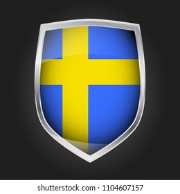 Shield with flag of Sweden, vector illustration