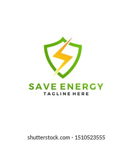 Shield Flash energy electric security logo design concept