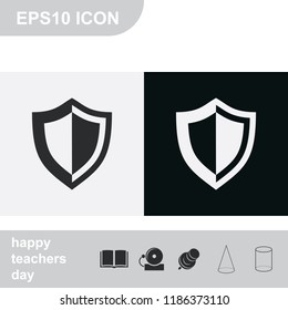 Shield flat black and white vector icon.