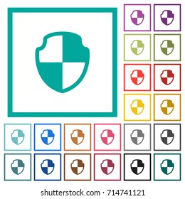Shield flat color icons with quadrant frames on white background