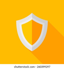 Shield Flat Icon With Long Shadow On Color Background , Vector Illustration , Eps10