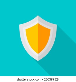 Shield Flat Icon With Long Shadow On Color Background , Vector Illustration , Eps10