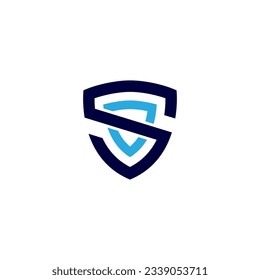 Shield flat logo design with letter S combination