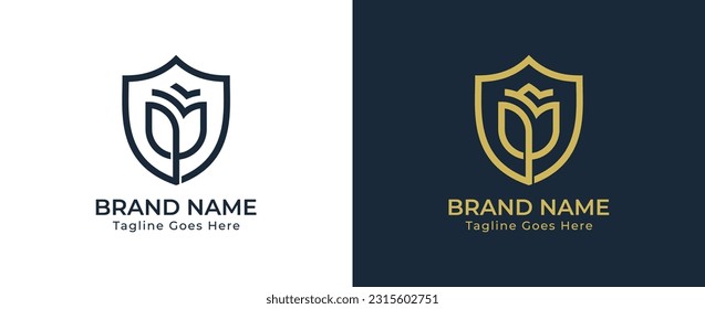 Shield Flower Rose Logo Concept icon sign symbol Element Design. Tulip, Cosmetics, Jewellery, Jewelry, Beauty, Health Care, Beauty salon, Boutique, Spa Logotype. Vector illustration template