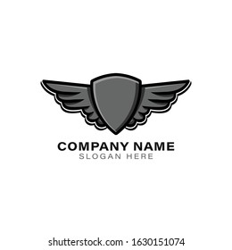 shield and flying wing logo Ideas. Inspiration logo design. Template Vector Illustration. Isolated On White Background