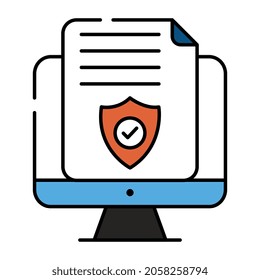 Shield with folded paper, icon of secure data 