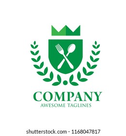 shield, fork and spoon with crown symbol for Cooking logo concept