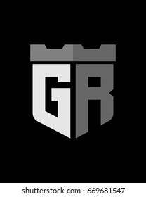 shield fortress initial G R logo vector