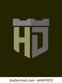 shield fortress initial H D logo vector