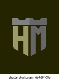 shield fortress initial H M logo vector