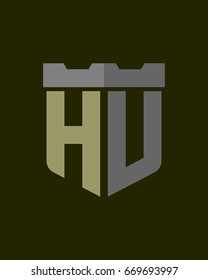 shield fortress initial H U logo vector