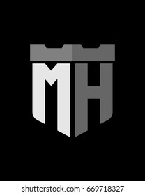 shield fortress initial M H logo vector