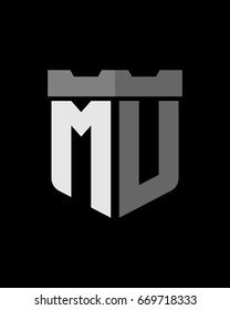 shield fortress initial M U logo vector