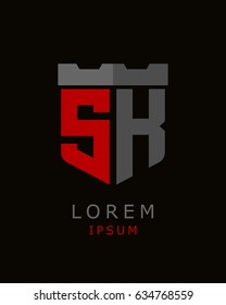 shield fortress initial S K logo vector