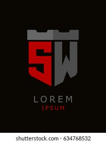 shield fortress initial S W logo vector