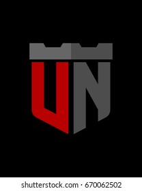 shield fortress initial U N logo vector