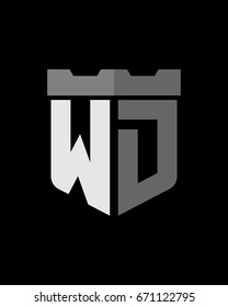 shield fortress initial W D logo vector