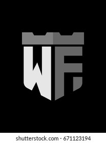 shield fortress initial W F logo vector