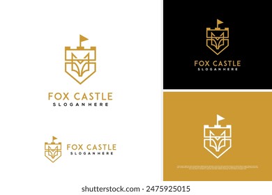Shield Fox Castle Luxus-Vektorgrafik-Logo-Design-Konzept, elegante Royal Fox-Logo-Design-Vorlage