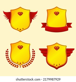Colección De Marco De Blindaje O De Insignia En Fondo Amarillo.