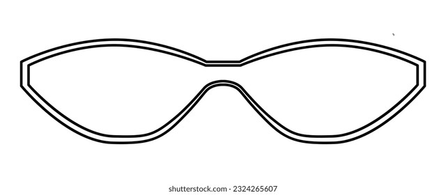 Shield frame glasses fashion accessory illustration. Sunglass front view for Men, women, unisex silhouette style, flat rim spectacles eyeglasses with lens sketch outline isolated on white background
