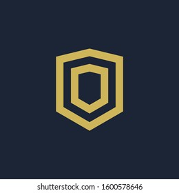 Shield frame line art element. Shield Line geometry  for Security logo. Logo Icon Template for Web and Business Card, Letter Logo Template on Black Background. - vector