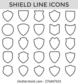 shield frame line symbol icons set vector