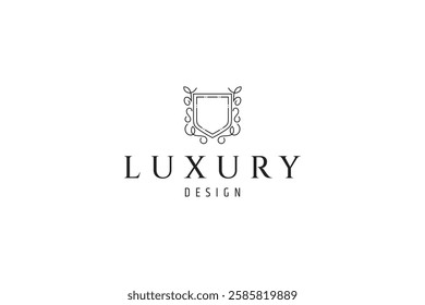 shield frame logo with classic ornament with empty space for text
