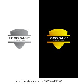 shield frame logo design with 3d gold and silver color style
