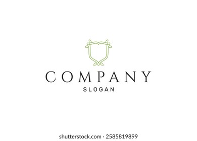 shield frame logo with natural leaf elements with empty space for text