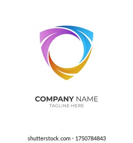 Shield frame logo template with dynamic colors, modern emblem/badge logo style