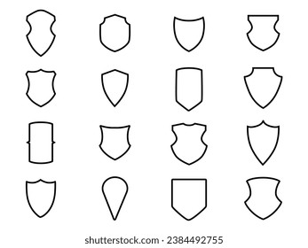 Shield frames. Line shields, safety simple symbols. Isolated badges and protective outline icons. Insurance logo design, nowaday vector collection