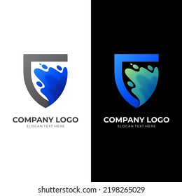 shield fresh logo vector, shield and water combination logo with 3d blue and green color style