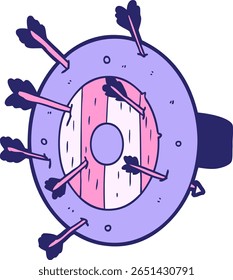 shield full of arrows in bright neon color