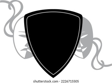 Shield with Funny Stage Drama Mask Faces Design Layout - (Editable file) - Vector Illustration