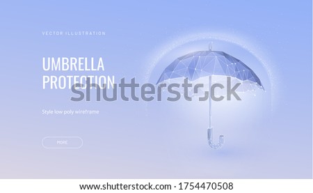 Shield futuristic vector illustration concept of protection and isolation from external risk factors. Polygonal glowing umbrella abtract isolated on blue background. 