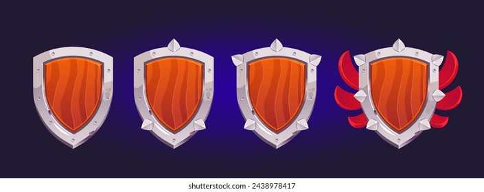 shield; game; blue; background; vector; illustration; rank; emblems; silver; frames; rating; safeguard; fantasy; set; 3d
