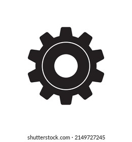 Escudo con icono de engranaje, rueda cognitiva con icono de escudo en glifo plano negro, estilo relleno aislado en fondo blanco