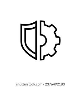 Shield with gear icon isolated on white background. Vector illustration.
