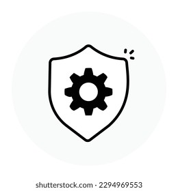 Escuche con un icono de engranaje. Control protegido. Seguridad verificada. Defensa exitosa. Icono del vector con trazo editable.