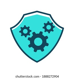 Escudo con el vector de icono de engranaje sobre fondo blanco