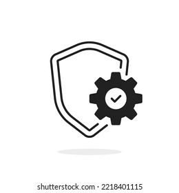shield with gear like simple security service icon. graphic modern design or logotype element isolated on white. concept of proven safety or confirmed security or strong technical defense