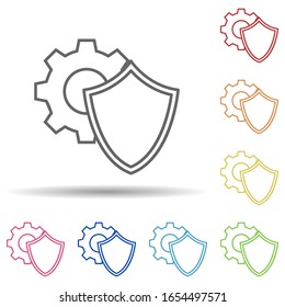 Shield in gear in multi color style icon. Simple thin line, outline vector of virus antivirus icons for ui and ux, website or mobile application